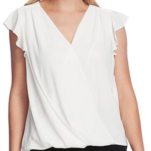 Vince Camuto Flutter Sleeve Wrap Front Blouse, Size Medium in New Ivory